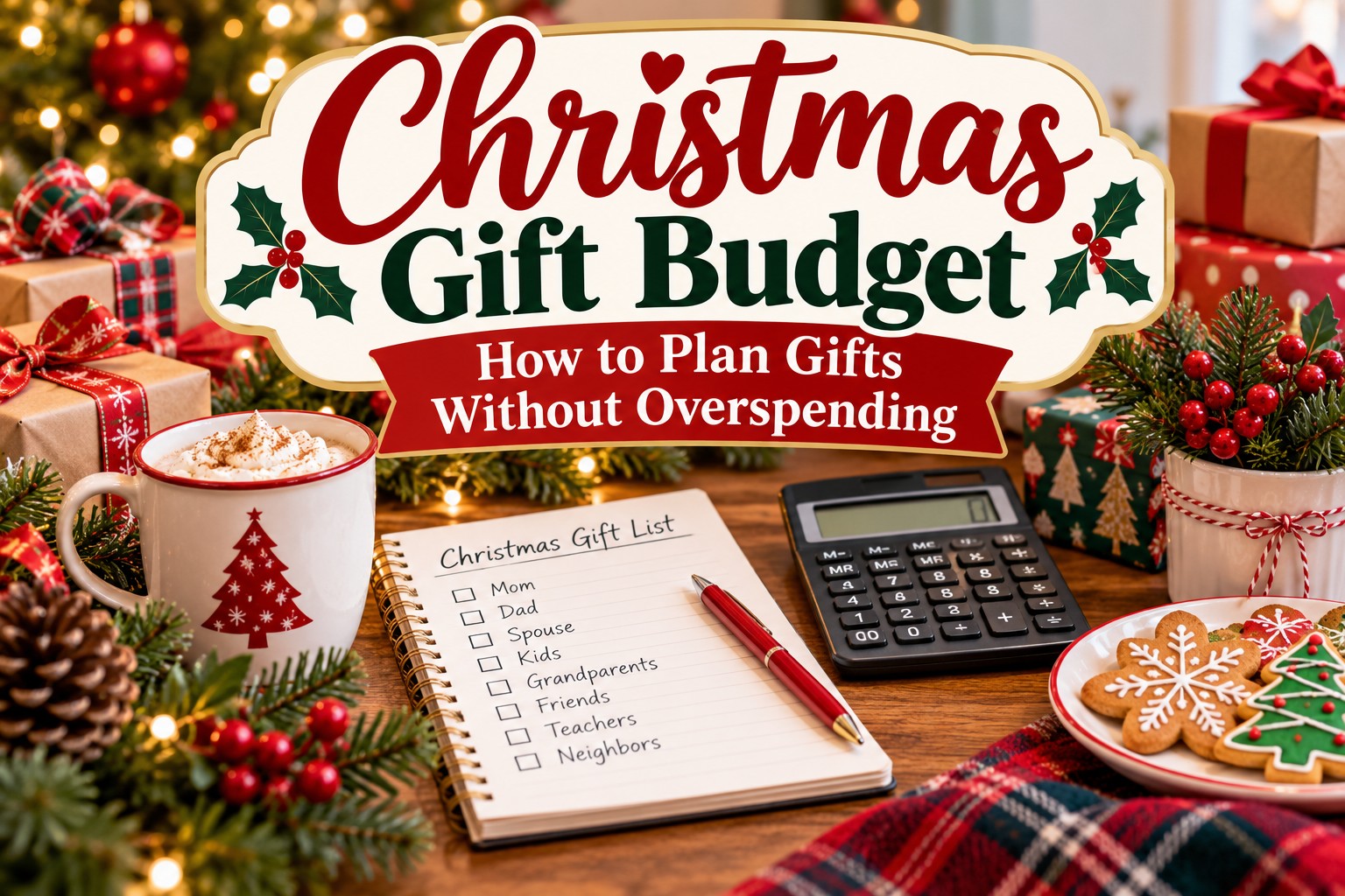Christmas gift budget planning guide with festive holiday design
